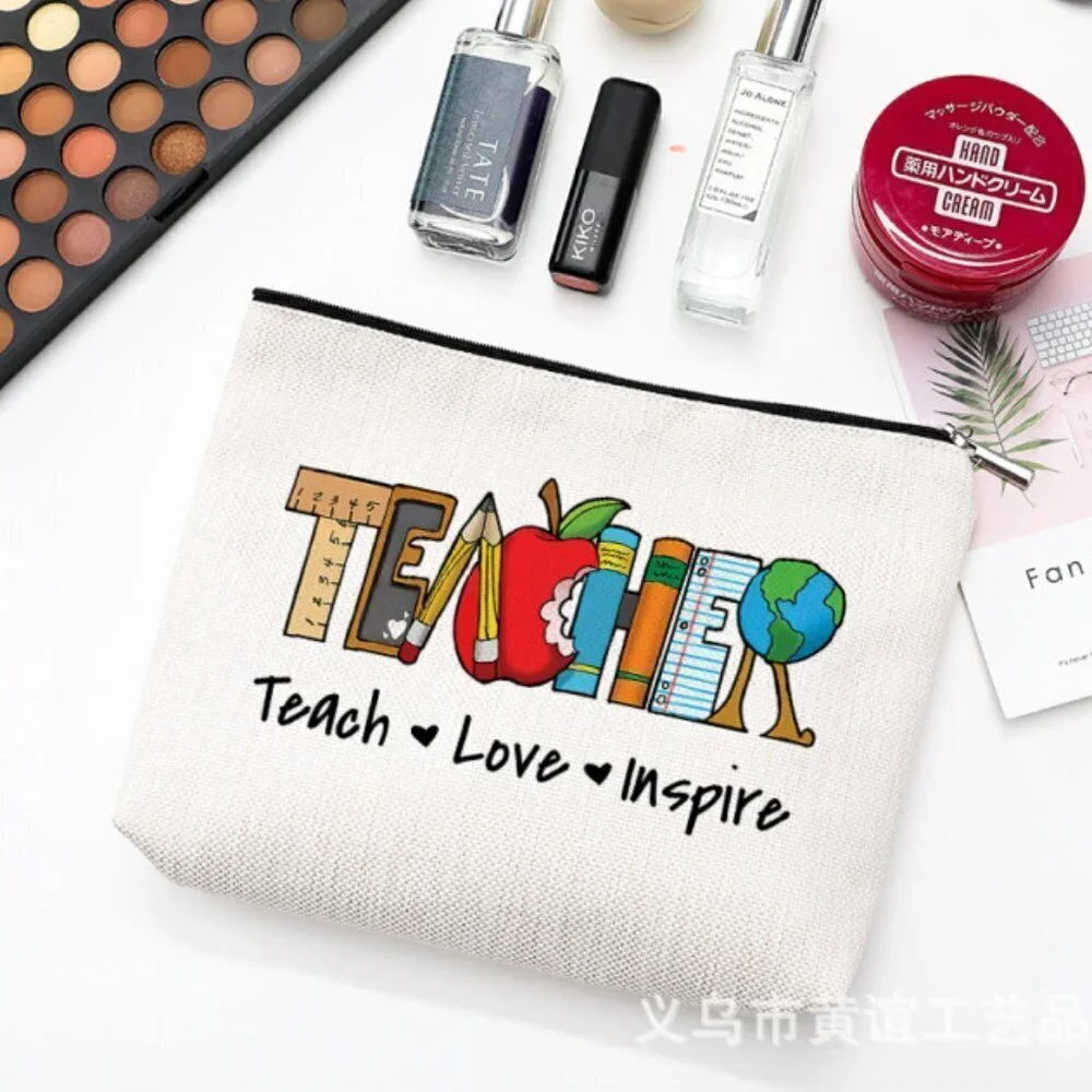 Cotton Linen Zippered Cosmetic Bag